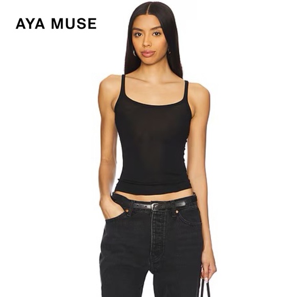 Aya Muse Tops - NWT AYA MUSE Scoop Tank Top Black XS Minimalist Semi Sheer Revolve